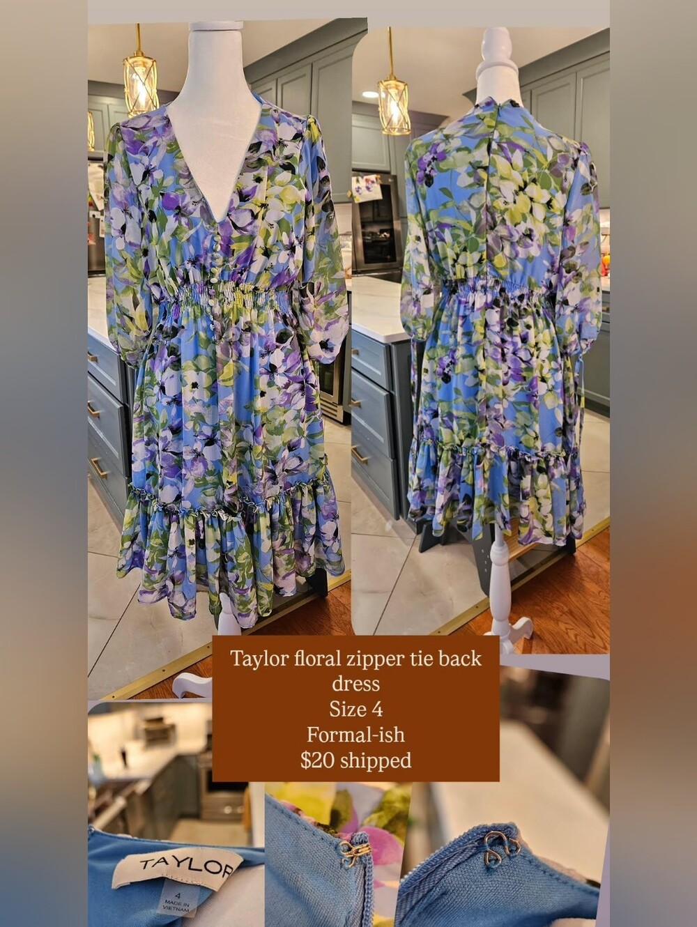 Taylor Blue & Purple Floral V-Neck Mini Dress